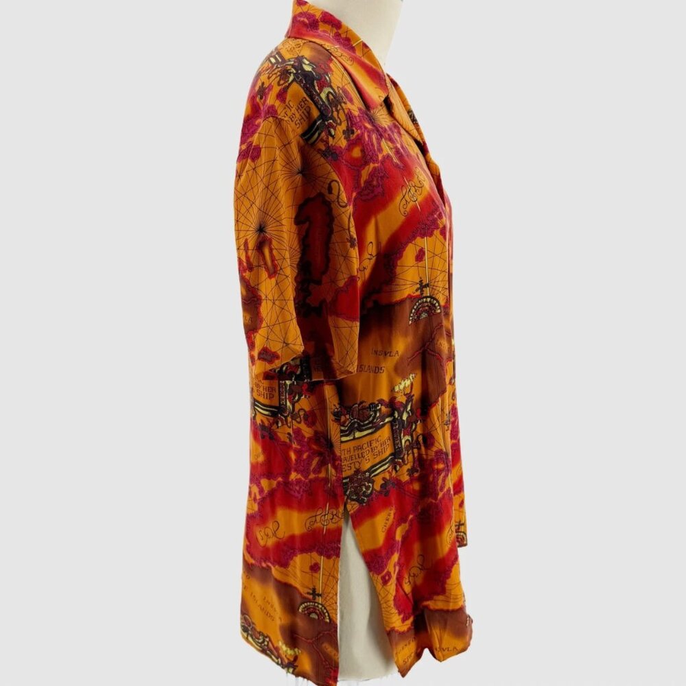 Anne Pinkerton Vintage 90s Silk Map Print Shirt Size P Spice Islands Nautical - Picture 4 of 7